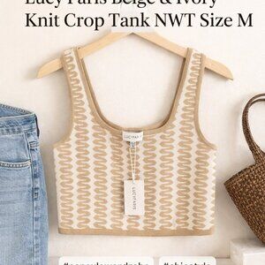 Lucy Paris Knit Crop Tank Beige Ivory Pattern NWT Size M Boho Chic